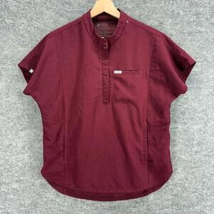Figs Scrub Top Women S Small Red Crew Necl Short Sleeve Pockets Workwear